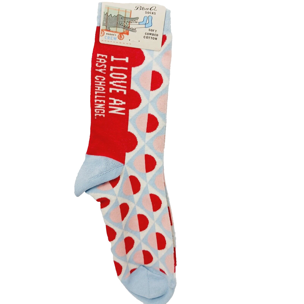 Sock Blue Q Crew Women Boy I Love An Easy Challenge Contest Red Blue NWT NEW